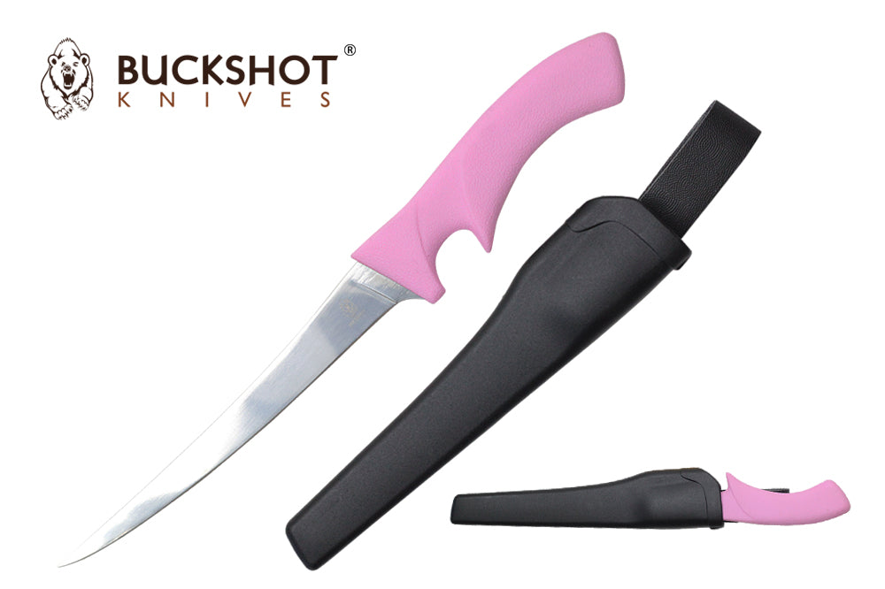 12 PINK PLASTIC HANDLE FILET KNIFE WITH SHEATH-inch