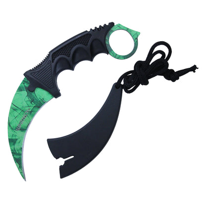 7.5" Full Tang Karambit with Hard Sheath & Necklace (Green)