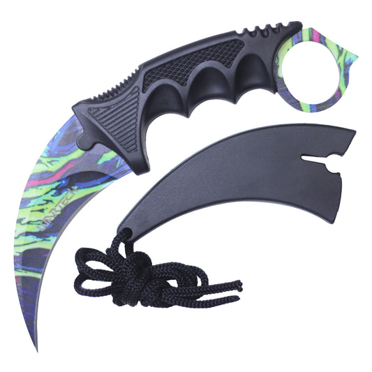 7.5" Full Tang Karambit with Hard Sheath & Necklace (Neon Marble)