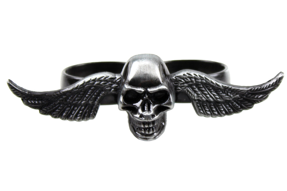 2 Finger Brass Ring, Winged Skull