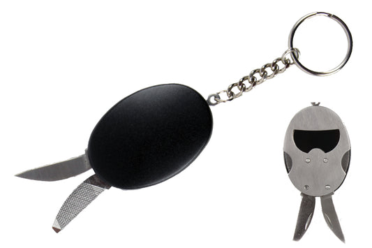 3" Engravable Black Keychain Bottle Opener, Knife, Nail File
